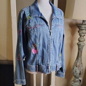 Christopher and Banks Y2K Flower Embroidered Denim Jacket Size M Cottage Preppy